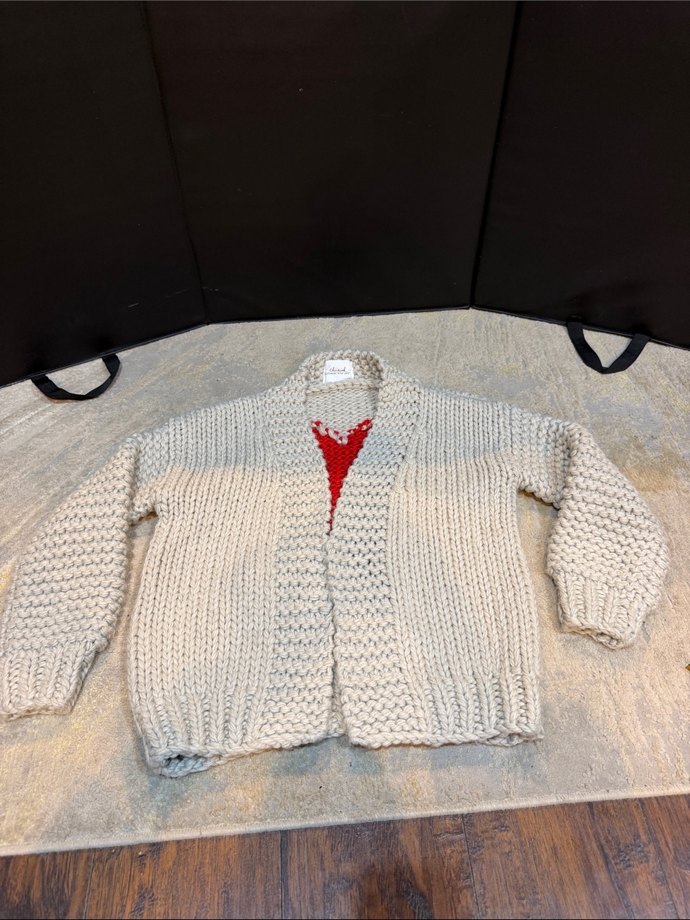 Women "Childwish" cable knit red/tan cardigan style sweater. Size S check pics